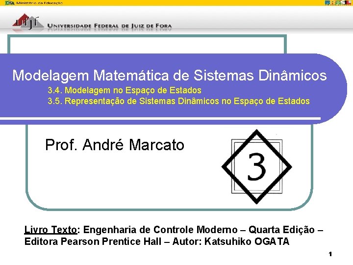 Modelagem Matemática de Sistemas Dinâmicos 3. 4. Modelagem no Espaço de Estados 3. 5.