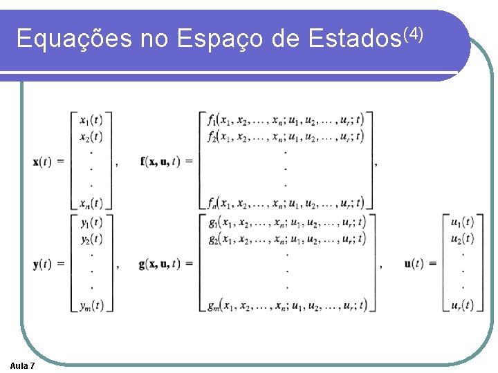 Equações no Espaço de Estados(4) Aula 7 
