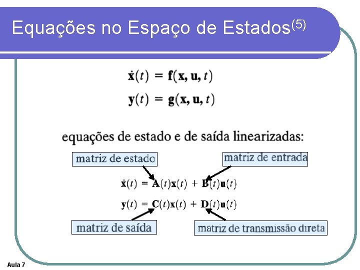 Equações no Espaço de Estados(5) Aula 7 