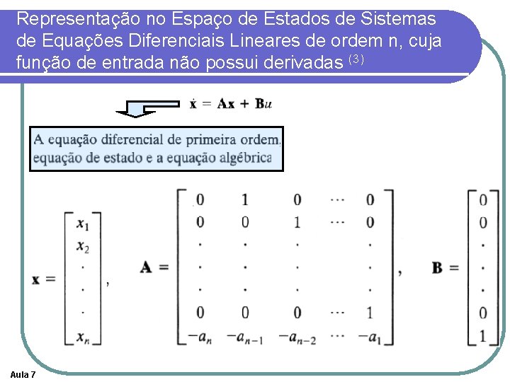 Representação no Espaço de Estados de Sistemas de Equações Diferenciais Lineares de ordem n,