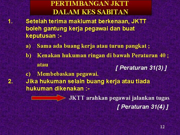 PERTIMBANGAN JKTT DALAM KES SABITAN 1. Setelah terima maklumat berkenaan, JKTT boleh gantung kerja PERTIMBANGAN JKTT DALAM KES SABITAN 1. Setelah terima maklumat berkenaan, JKTT boleh gantung kerja