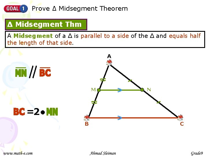 Prove ∆ Midsegment Theorem ∆ Midsegment Thm A Midsegment of a ∆ is parallel