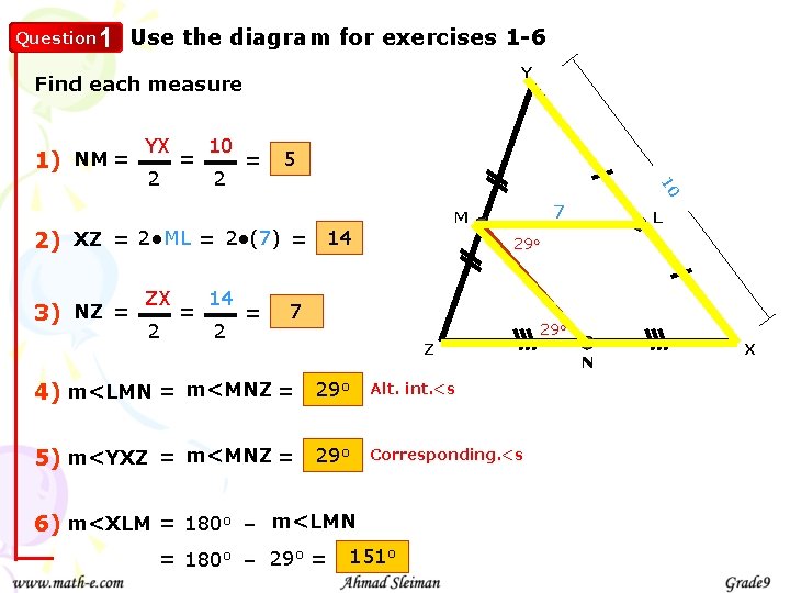 Question 1 Use the diagram for exercises 1 -6 Y Find each measure 1)