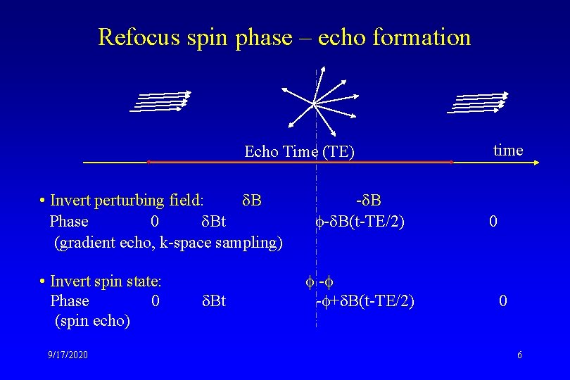 Refocus spin phase – echo formation Echo Time (TE) • Invert perturbing field: d.