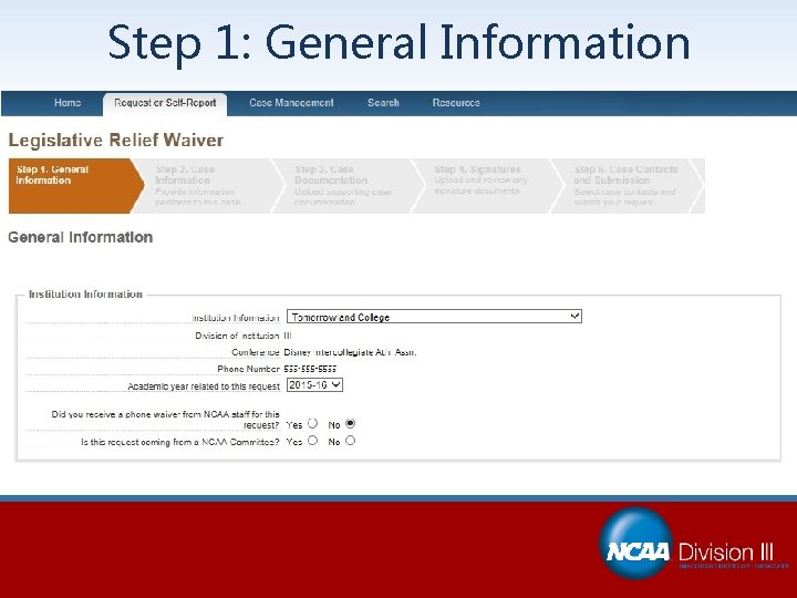 Step 1: General Information 