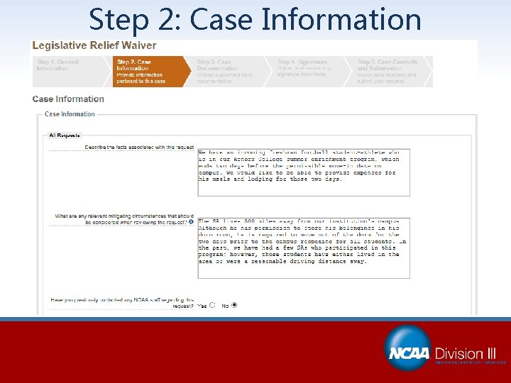 Step 2: Case Information 