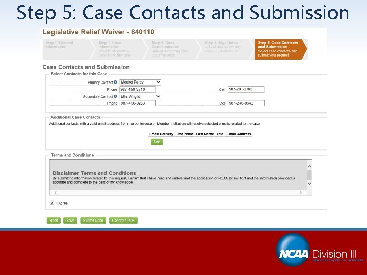 Step 5: Case Contacts and Submission 