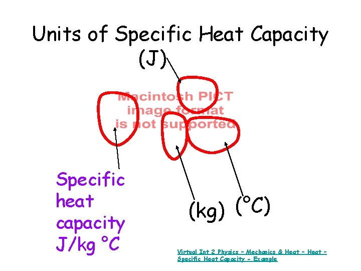 Units of Specific Heat Capacity (J) Specific heat capacity J/kg °C (kg) (°C) Virtual