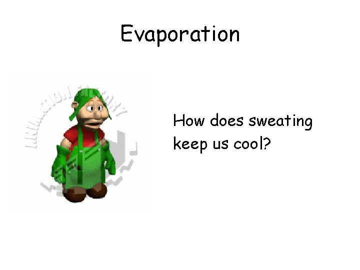 Evaporation How does sweating keep us cool? 