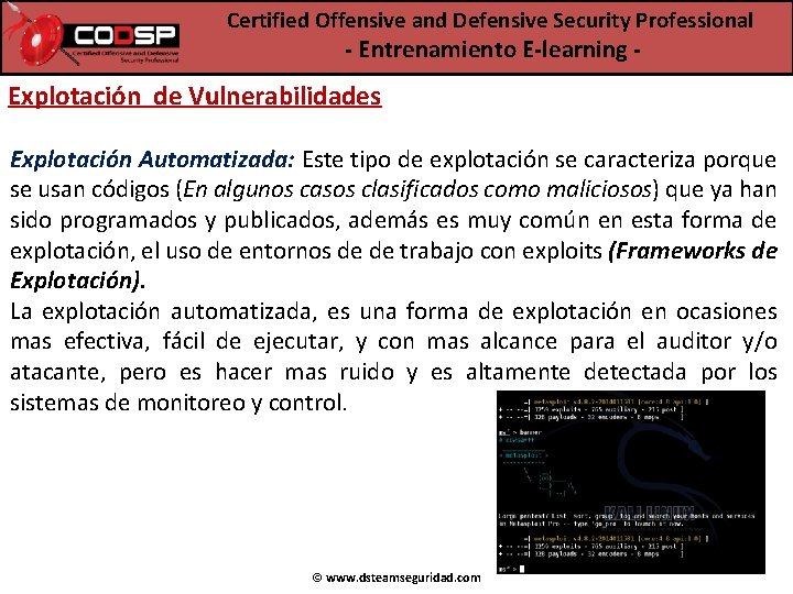 Certified Offensive and Defensive Security Professional - Entrenamiento E-learning - Explotación de Vulnerabilidades Explotación