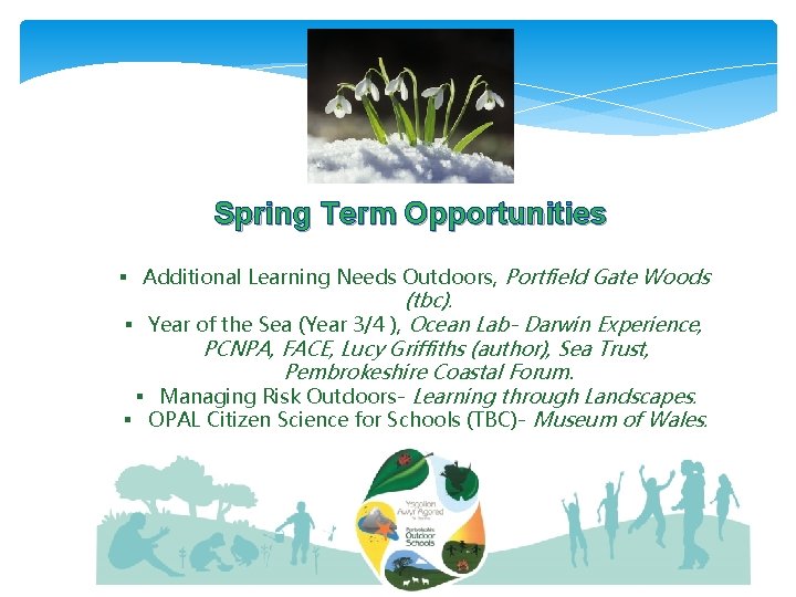 Spring Term Opportunities § Additional Learning Needs Outdoors, Portfield Gate Woods (tbc). § Year