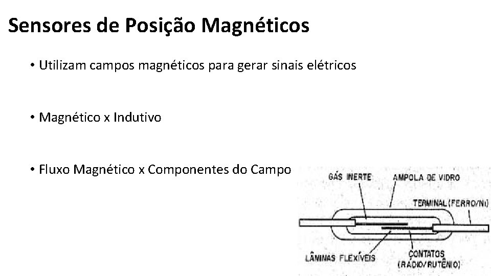 Sensores de Posição Magnéticos • Utilizam campos magnéticos para gerar sinais elétricos • Magnético Sensores de Posição Magnéticos • Utilizam campos magnéticos para gerar sinais elétricos • Magnético