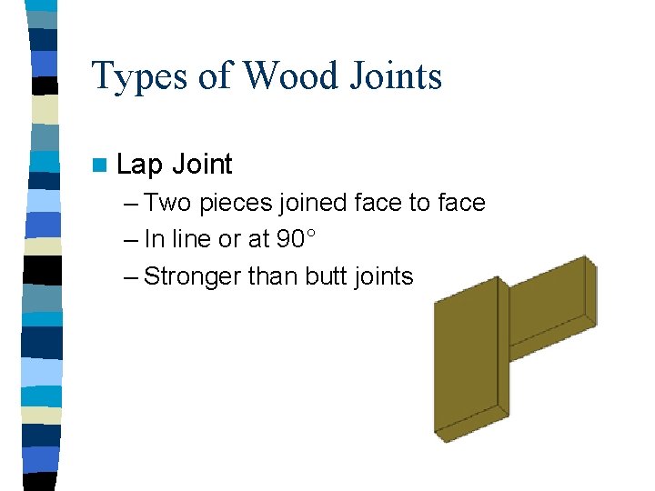 Types of Wood Joints n Lap Joint – Two pieces joined face to face
