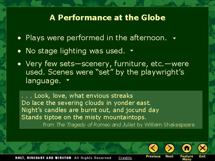 A Performance at the Globe • Plays were performed in the afternoon. • No