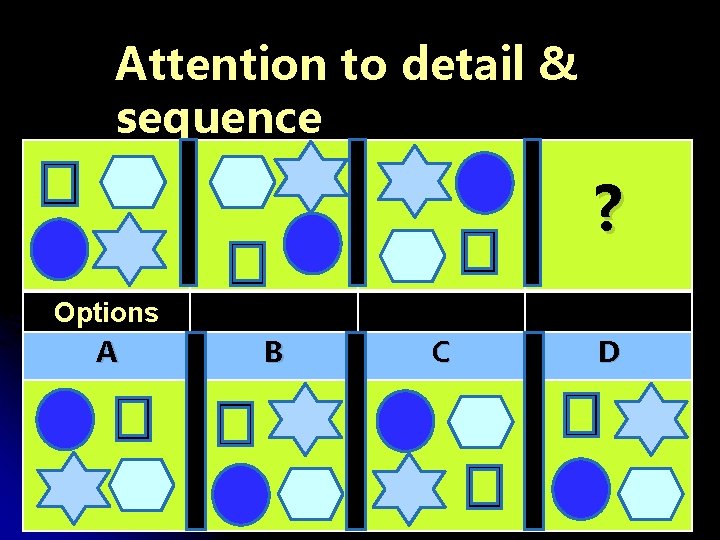 Attention to detail & sequence ? Options A B C D 