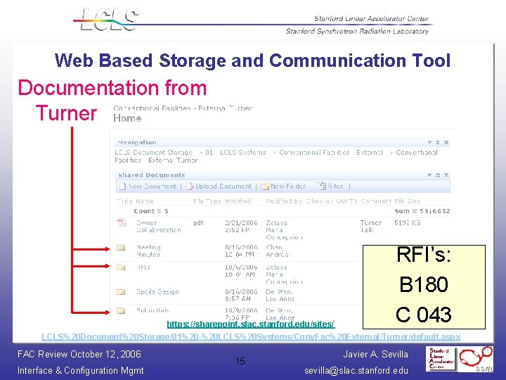 Web Based Storage and Communication Tool Documentation from Turner RFI’s: B 180 C 043