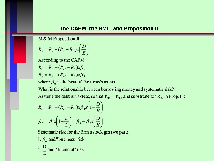 The CAPM, the SML, and Proposition II 