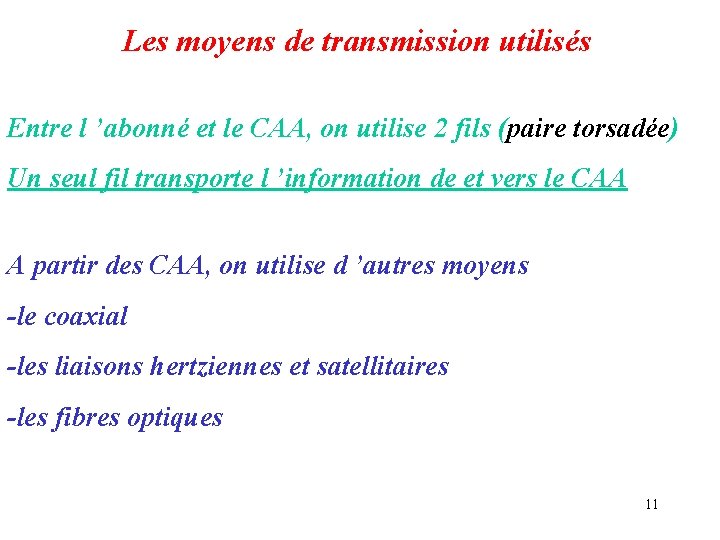 Les moyens de transmission utilisés Entre l ’abonné et le CAA, on utilise 2