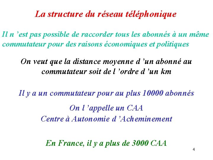 La structure du réseau téléphonique Il n ’est pas possible de raccorder tous les