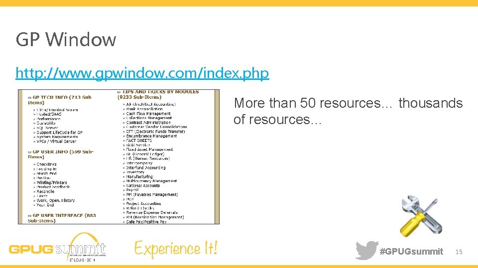 GP Window http: //www. gpwindow. com/index. php More than 50 resources… thousands of resources…