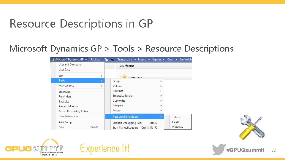 Resource Descriptions in GP Microsoft Dynamics GP > Tools > Resource Descriptions #GPUGsummit 22
