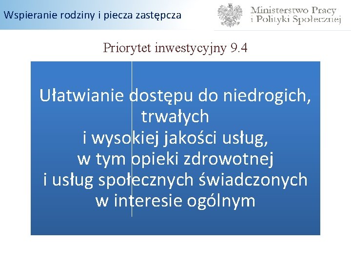 Wspieranie rodziny i piecza zastępcza Priorytet inwestycyjny 9. 4 Ułatwianie dostępu do niedrogich, trwałych