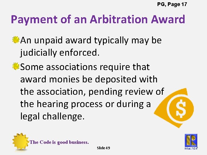 PG, Page 17 Payment of an Arbitration Award An unpaid award typically may be