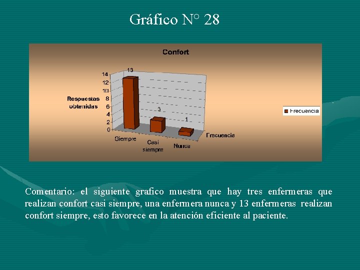 Gráfico N° 28 Comentario: el siguiente grafico muestra que hay tres enfermeras que realizan