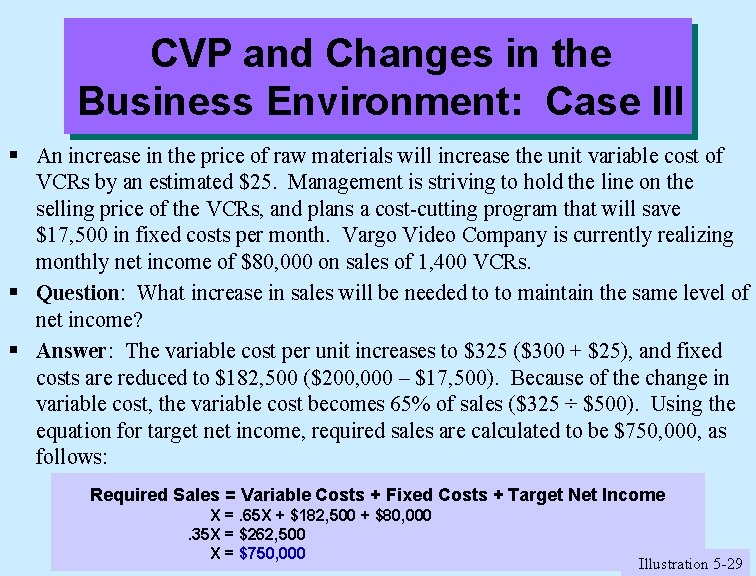 CVP and Changes in the Business Environment: Case III § An increase in the