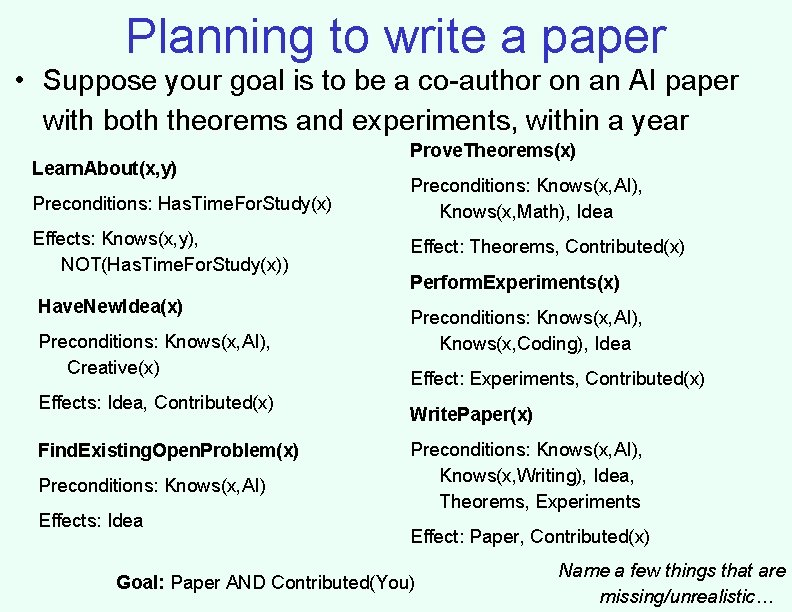 Planning to write a paper • Suppose your goal is to be a co-author