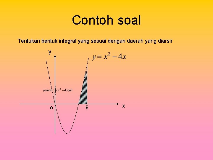 Contoh soal Tentukan bentuk integral yang sesuai dengan daerah yang diarsir y o 6