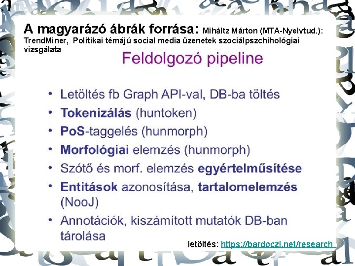 A magyarázó ábrák forrása: Miháltz Márton (MTA-Nyelvtud. ): Trend. Miner, Politikai témájú social media