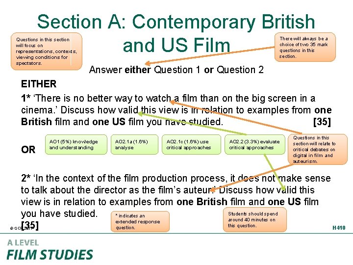 Section A: Contemporary British and US Film Questions in this section will focus on