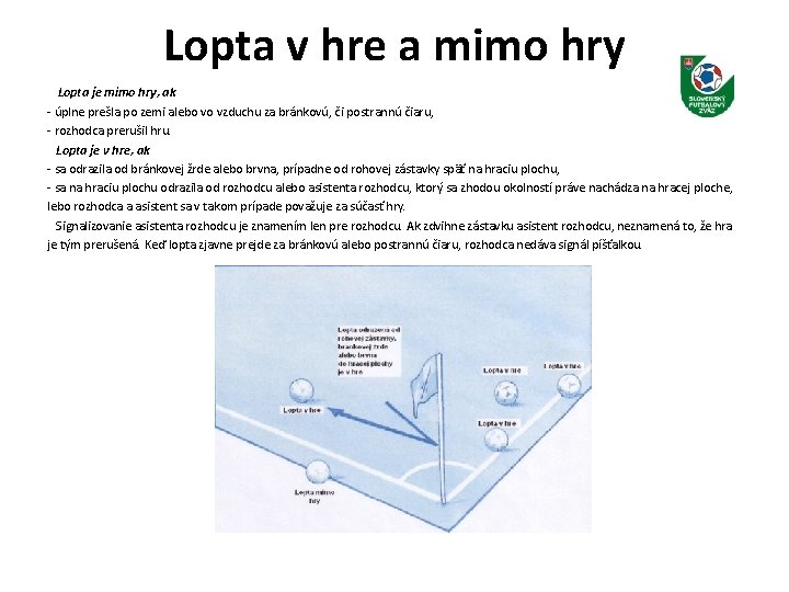 Lopta v hre a mimo hry Lopta je mimo hry, ak - úplne prešla
