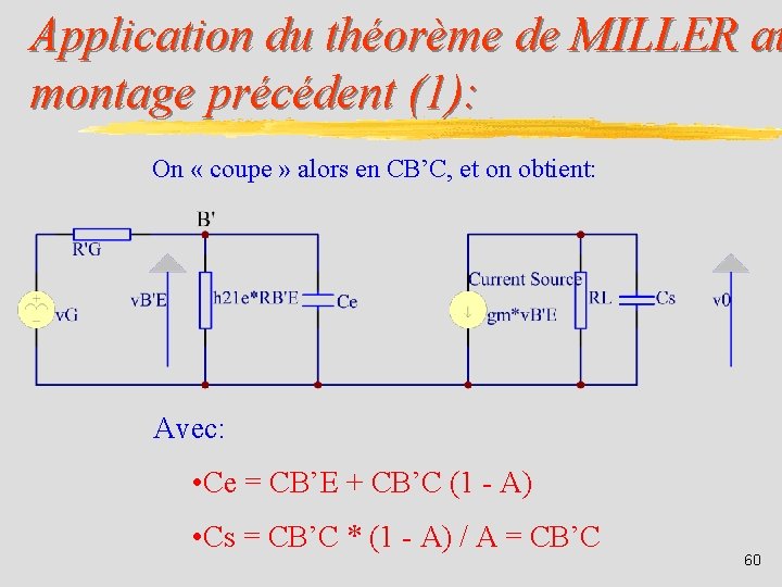 Application du théorème de MILLER au montage précédent (1): On « coupe » alors