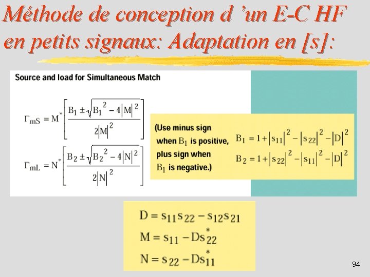 Méthode de conception d ’un E-C HF en petits signaux: Adaptation en [s]: 94