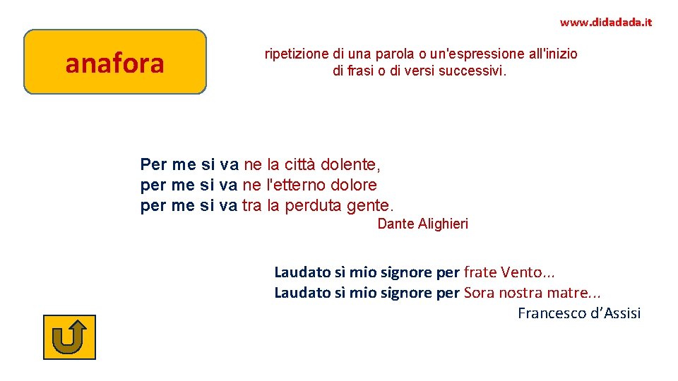 www. didadada. it anafora ripetizione di una parola o un'espressione all'inizio di frasi o