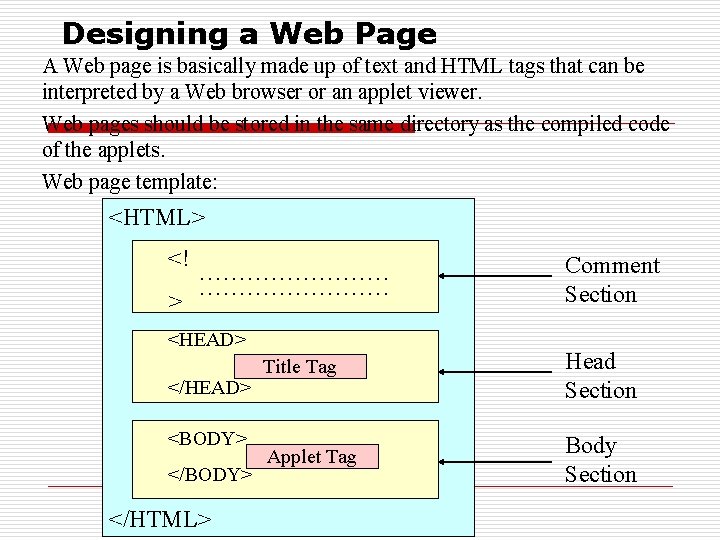 Designing a Web Page A Web page is basically made up of text and