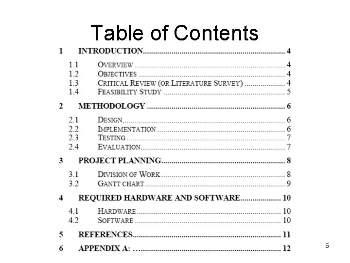 Table of Contents 6 