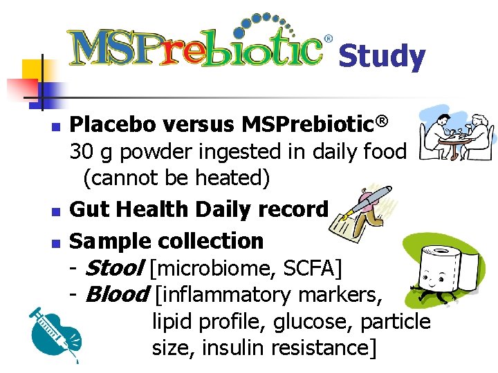 Study n n n Placebo versus MSPrebiotic® 30 g powder ingested in daily food