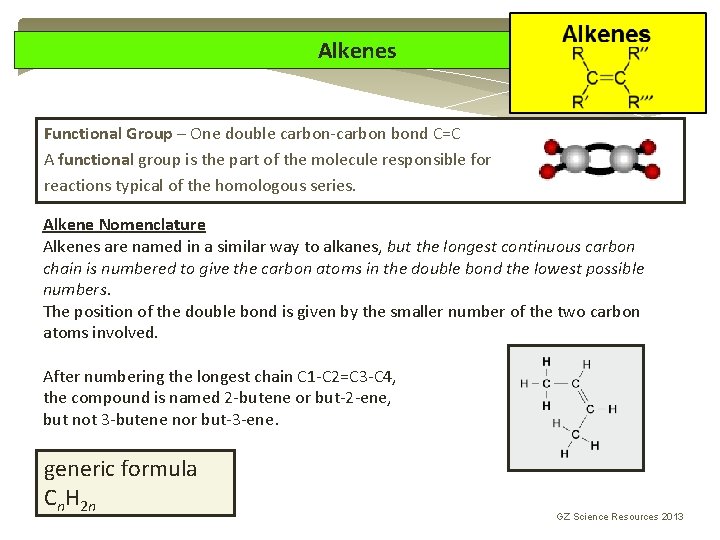 Alkenes Functional Group – One double carbon-carbon bond C=C A functional group is the Alkenes Functional Group – One double carbon-carbon bond C=C A functional group is the