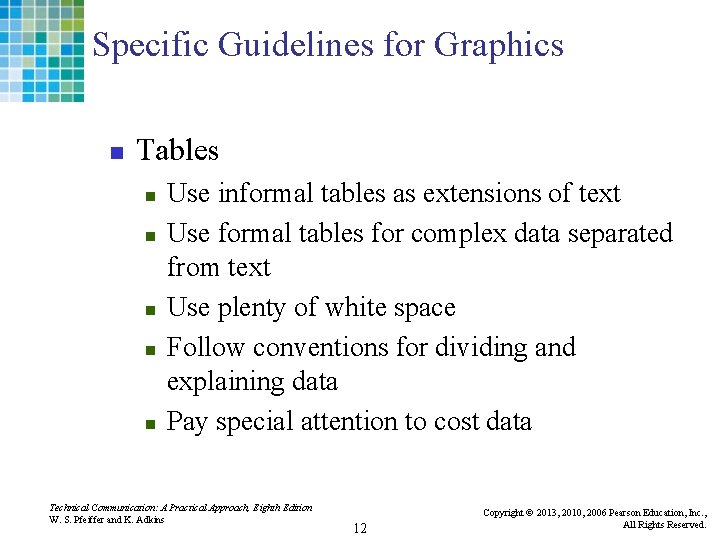 Specific Guidelines for Graphics n Tables n n n Use informal tables as extensions