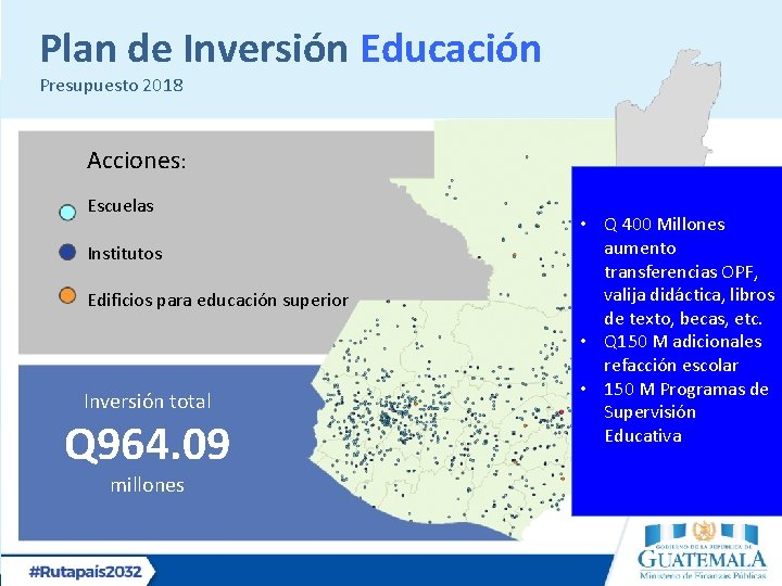 Plan de Inversión Educación Presupuesto 2018 Acciones: Escuelas Institutos Edificios para educación superior Inversión