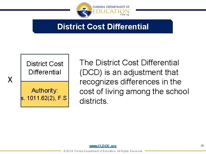 District Cost Differential X District Cost Differential Authority: s. 1011. 62(2), F. S. The
