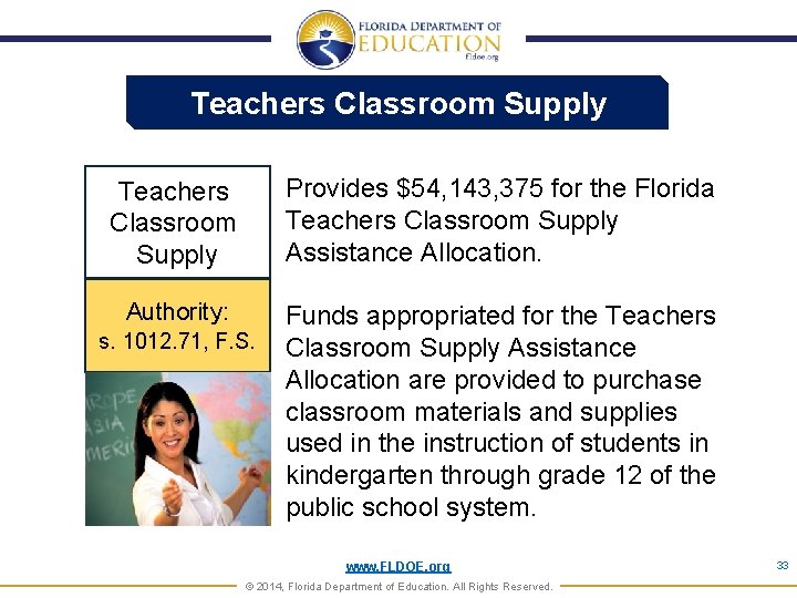 Teachers Classroom Supply Provides $54, 143, 375 for the Florida Teachers Classroom Supply Assistance