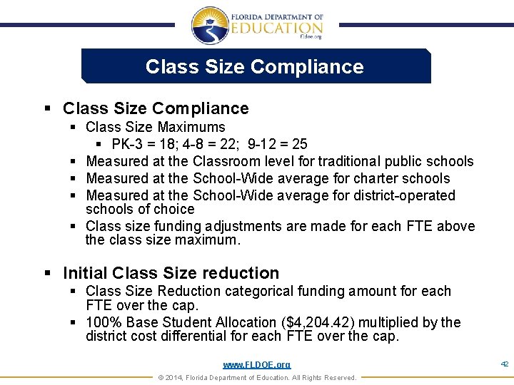 Class Size Compliance § Class Size Maximums § PK-3 = 18; 4 -8 =