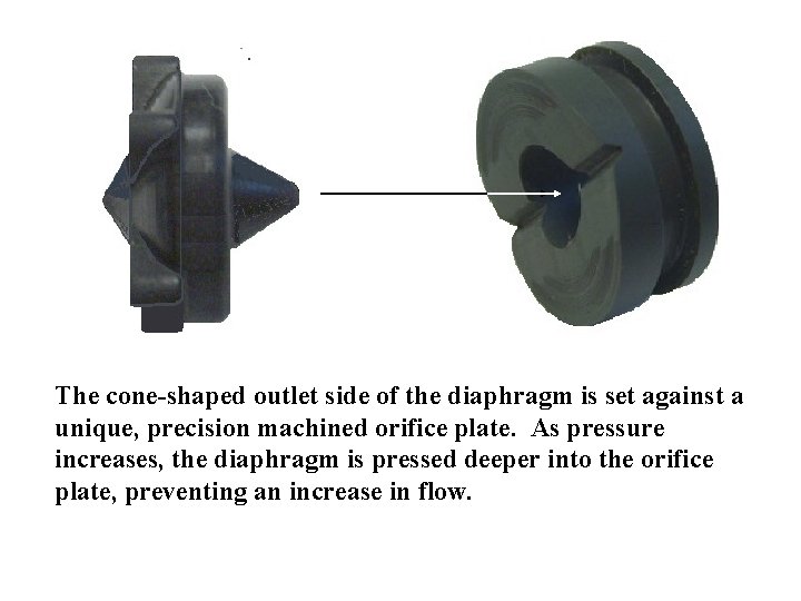 The cone-shaped outlet side of the diaphragm is set against a unique, precision machined