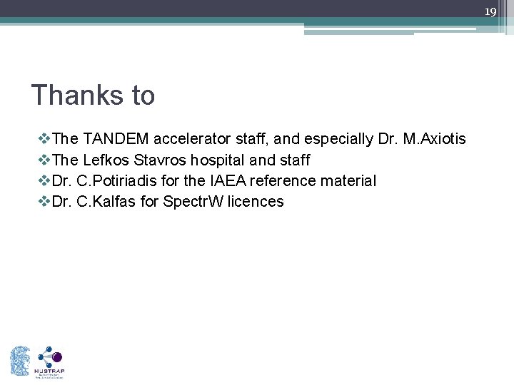 19 Thanks to v. The TANDEM accelerator staff, and especially Dr. M. Axiotis v.