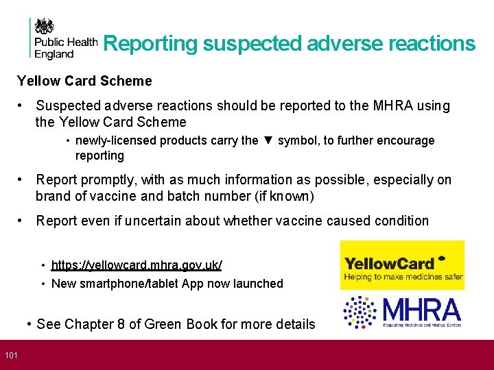 Reporting suspected adverse reactions Yellow Card Scheme • Suspected adverse reactions should be reported