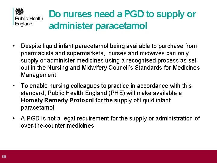  60 Do nurses need a PGD to supply or administer paracetamol • Despite